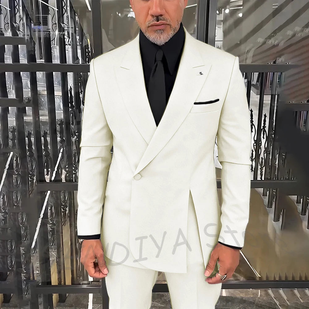 Classic Black Men Suits Single Button Double Split Formal Blazer Business Casual Party Prom Wedding Set 2 Piece Jacket Pants