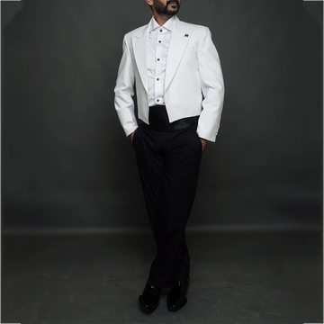White And Black Contrast Suit For Men Elegant Fashion Peaked Lapel Regular Fitted Outfits Two Pieces Formal Party Male Set