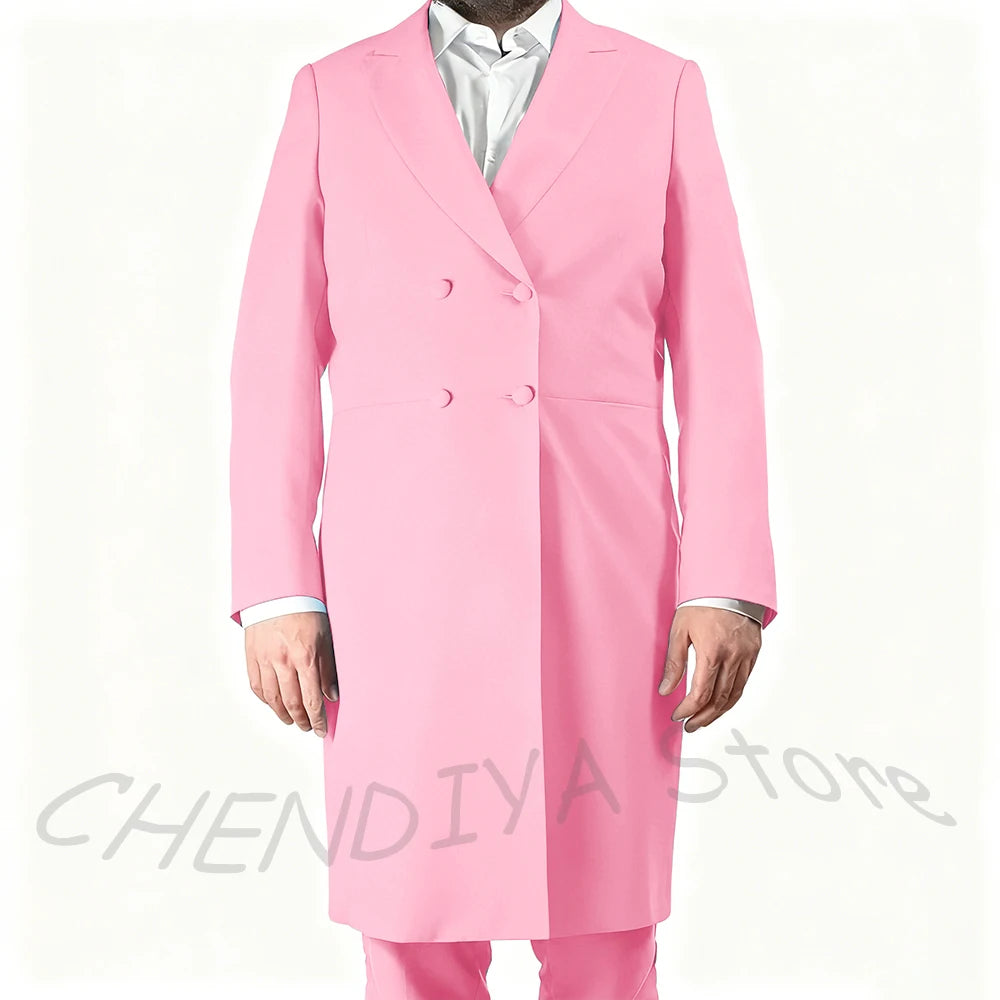 New Arrival Men's Suits Formal Two Piece Long Blazer Classic Double Breasted Daily Office Casual Male Costume Homme Jacket Pants