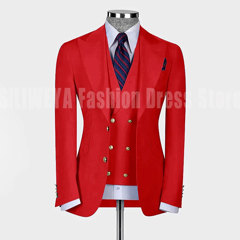 High Quality Men's Suit Slim Fit Solid Color Suit Formal Business Office Single Breasted Coat Pants Vest 3 Pieces Blazer Set