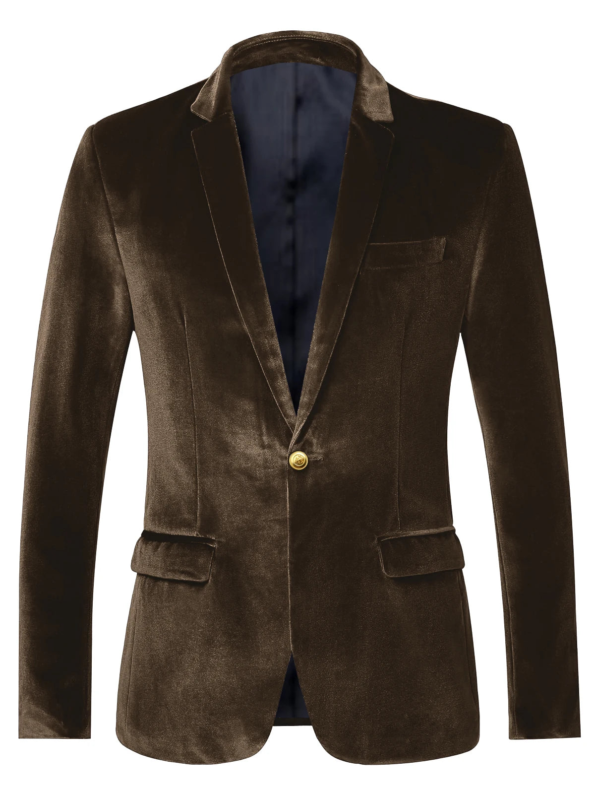 Men's Velvet Blazer Notch Lapel Slim Fit Suit Jacket With Gold One Button Suit Coat For Wedding Party Prom