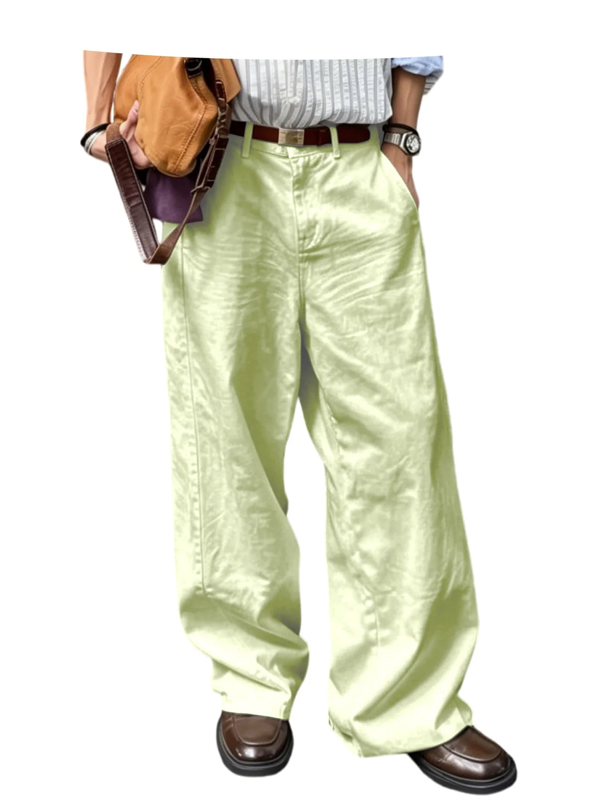 Men's Wide Leg Pants Casual Loose Fit Chino Trousers Vintage Streetwear Baggy Trousers for Daily Wear