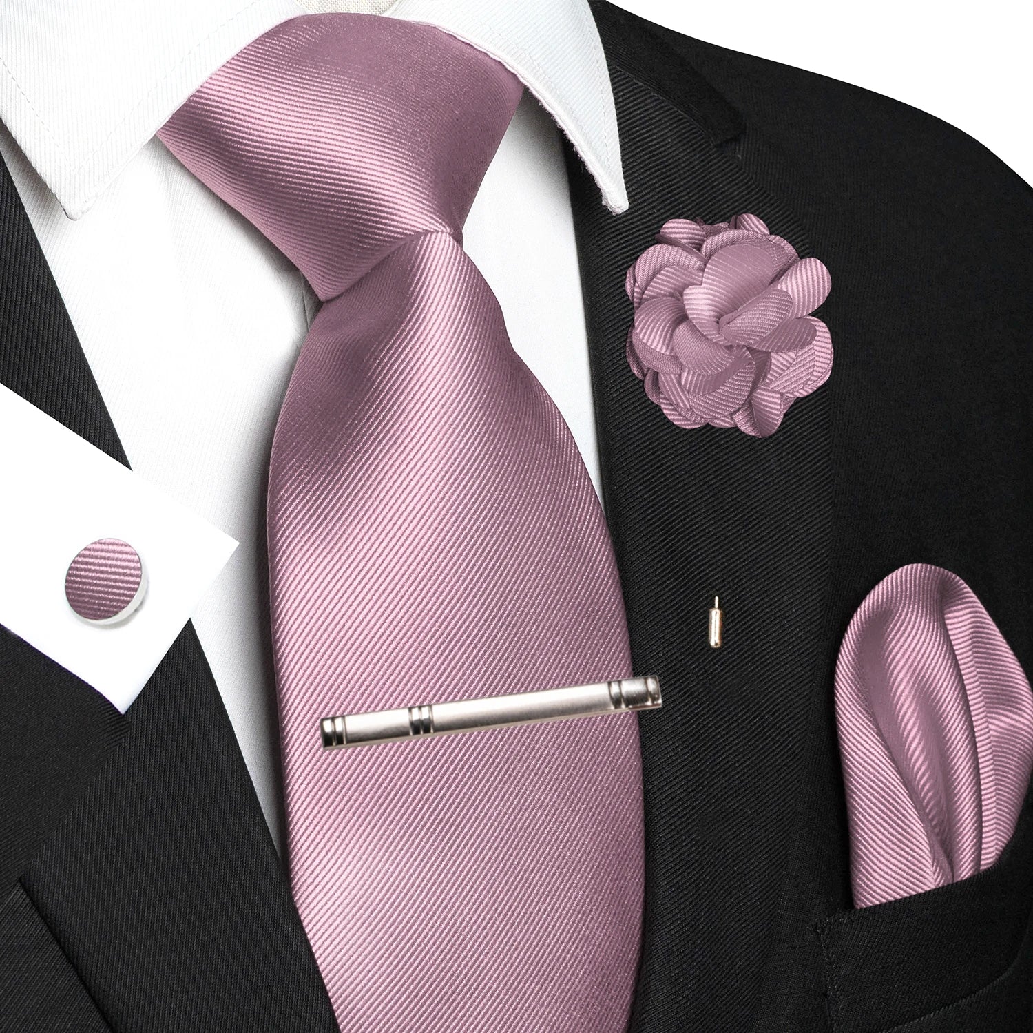 JEMYGINS Blue Solid Wedding Tie For Men Handky Cufflink Brooch Gift Mens Elegant Necktie Fashion Business Party Dropshiping