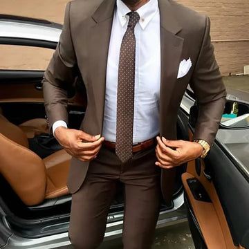 Dark Brown Men's Suits Classic Notched Lapel Slim Fit 2 Pieces Chic Single Breasted Formal Dinner Business Outfits Jacket Pants