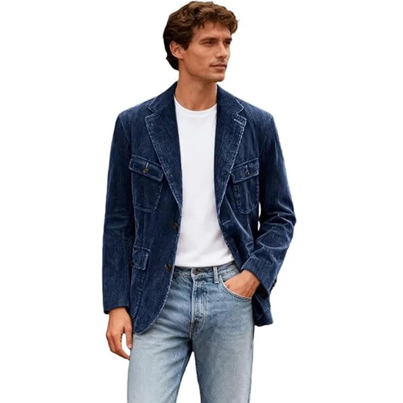 Vintage Men's Corduroy Casual Blazer Slim Fit Solid Color Black Brown Fashion Single Breasted Outerwear Customized Male's Jacket