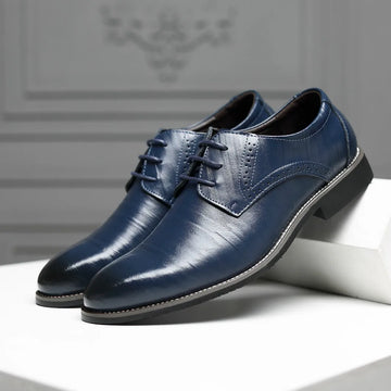 Blue Men Oxfords Shoes British Leather Shoes Handmade Comfortable Formal Dress Men Flats Lace-Up Bullock Business Shoes for Men