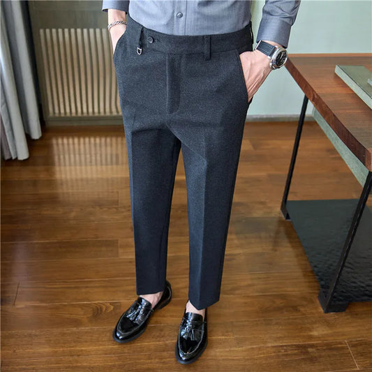 Dress Pants For Men High Quality Autumn Winter Thick Wool Men's Formal Trousers Full Length Business Casual Suit Pants Elastic