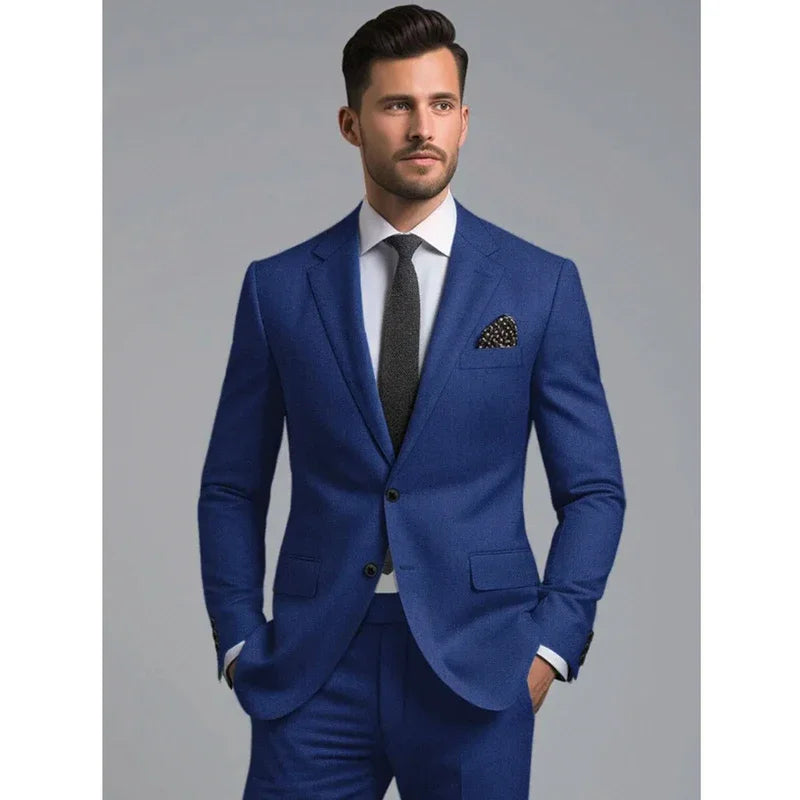 2 Piece Notch Lapel Single Breasted Blue Suits for Men Skinny  Jacket Pants Formal Business Blazer Slim Fit Costume Homme Terno