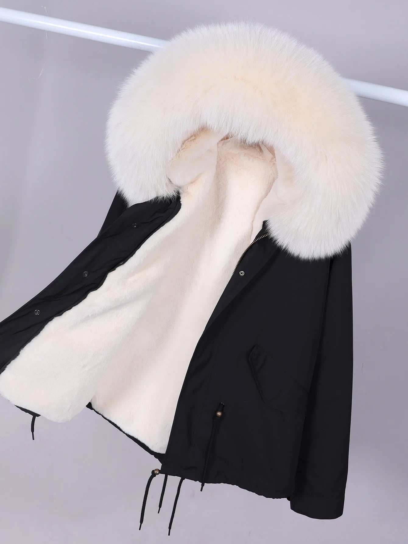 Natural Real Fur Collar Winter Snow Woman Jacket Detachable Inner Lining Warm Hooded Parka Coat for Cold Weather