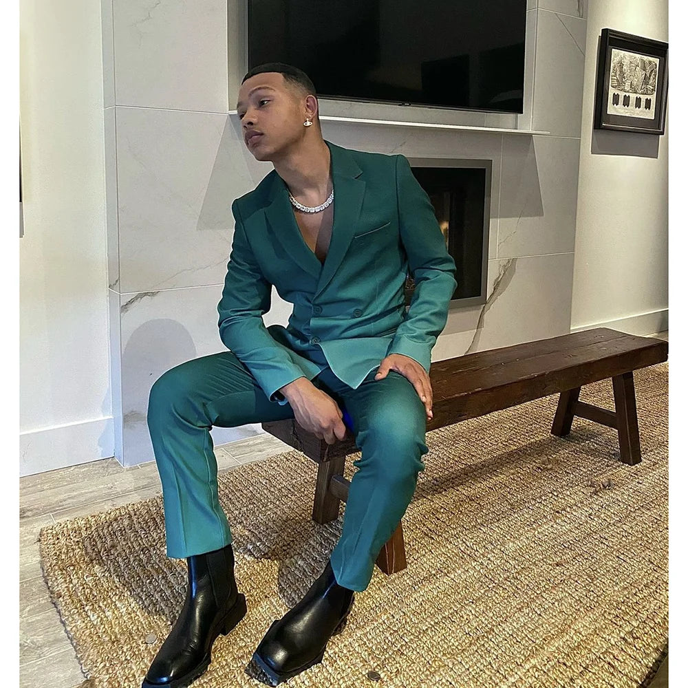 Elegant Men's Suit Set 2-piece Work Solid Color Business Casual Formal Occasions Dress Wedding Blazer+Pants