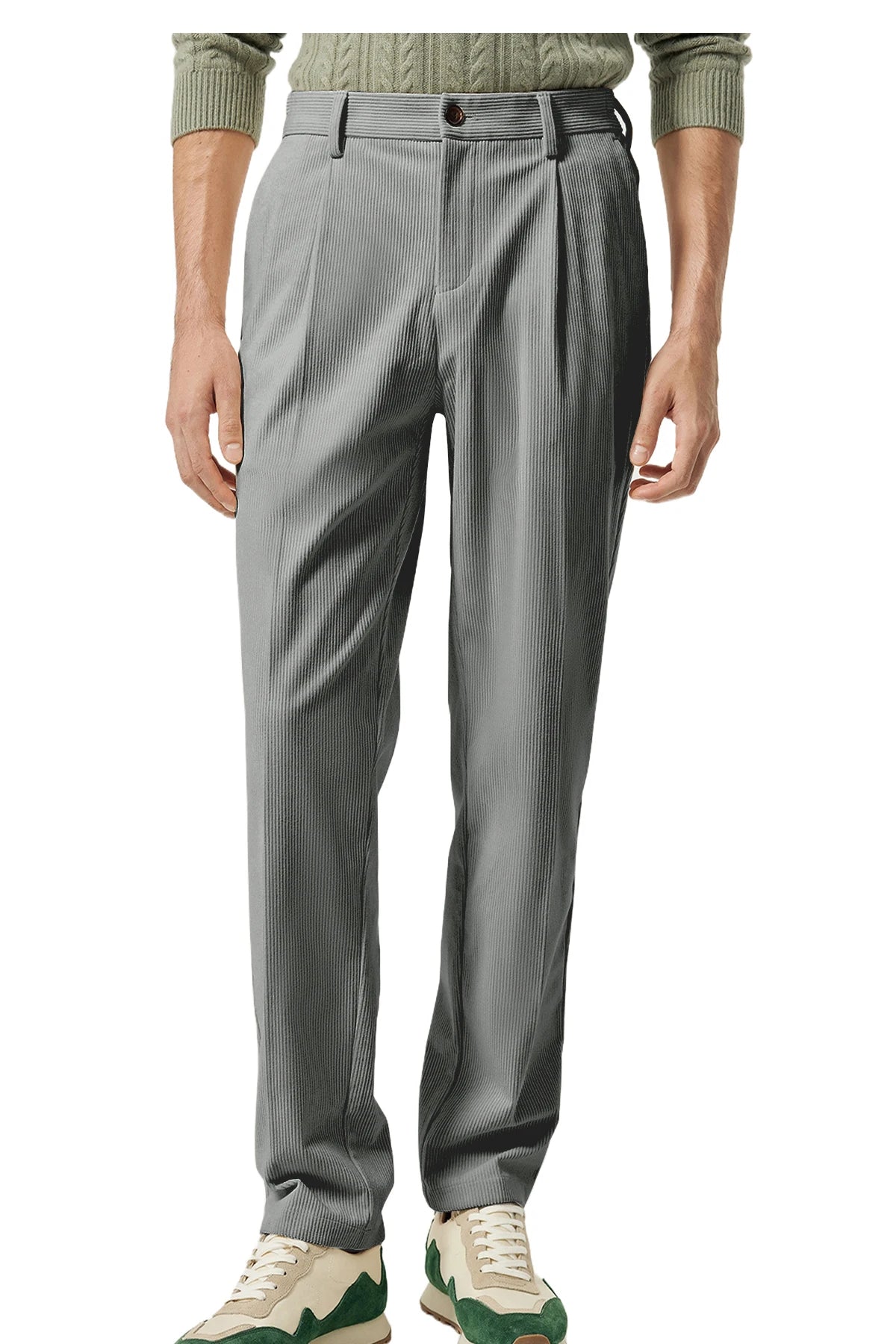 Men's Corduroy Pants High Waist Straight Classic Fit Wrinkle-Resistant Trousers For Business Casual Daily Wear Streetwear