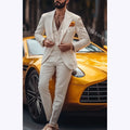 High Street Style Men's Suits 2 Piece Slim Fit Peak Lapel Suit Single Breasted Traveling Casual Man Set Jacket Pants Fashion