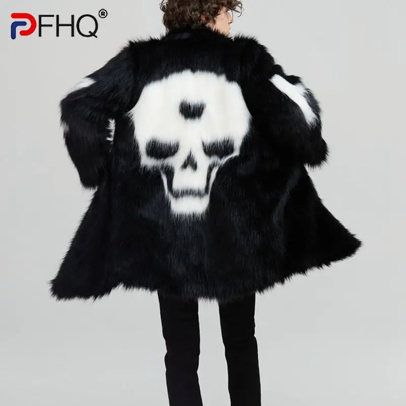 PFHQ Men's Youth Personality Skull Pattern Faux Fur Windbreaker Plush Popular Fashion Creativity Comfortable Autumn Coat 21Z2165