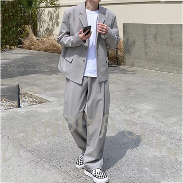Light Gray Notch Lapel Single Breasted Men's Suit 2 Piece Casual Streetwear Daily Office Street Style Loose Fit Modern Chic Set