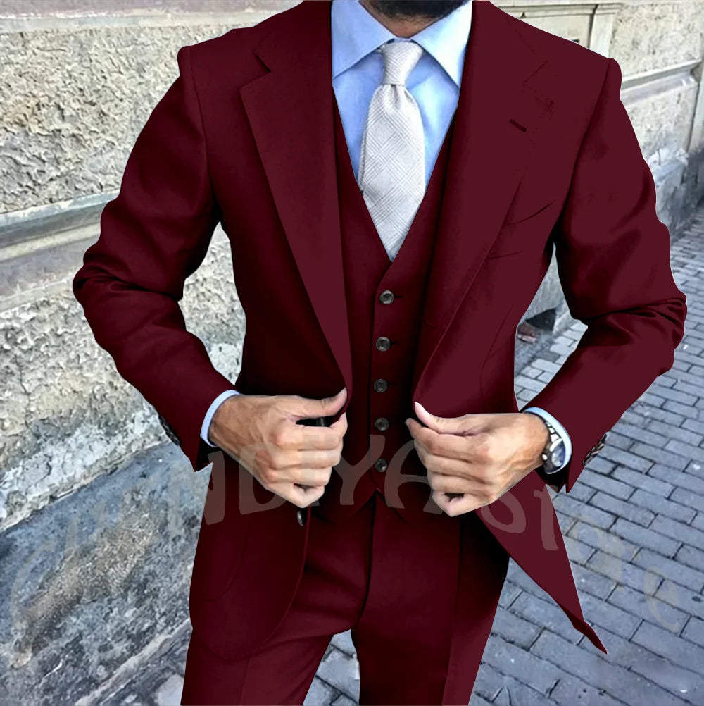 Latest Design Brown Man Work Suit Groom Tuxedos Notch Lapel Mens Business Suits Wedding  Dress Suit Sets (Jacket+Pants+Vest+Tie)