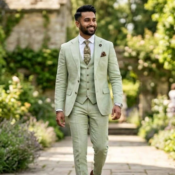 Sage Green Wedding Suits for Men Linen Summer Men Suits 3 Pieces Slim Fit Formal Blazer Vest Pants Set for Groom Prom Party suit