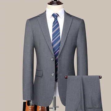 Men's 2024 Slim-fit Two-button Business Suit Professional Work Formal Two-piece Set Trousers Included S-6XL