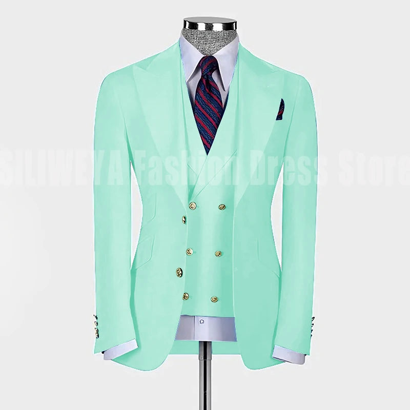High Quality Men's Suit Slim Fit Solid Color Suit Formal Business Office Single Breasted Coat Pants Vest 3 Pieces Blazer Set