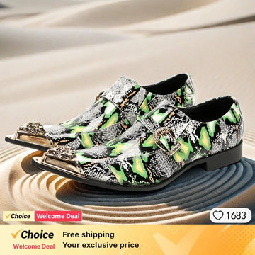 Spring and Autumn Python skin Metal Chain Fashion Shoes Cap Man Commercial affairs Banquet Marry Formal Wear Leather Shoes