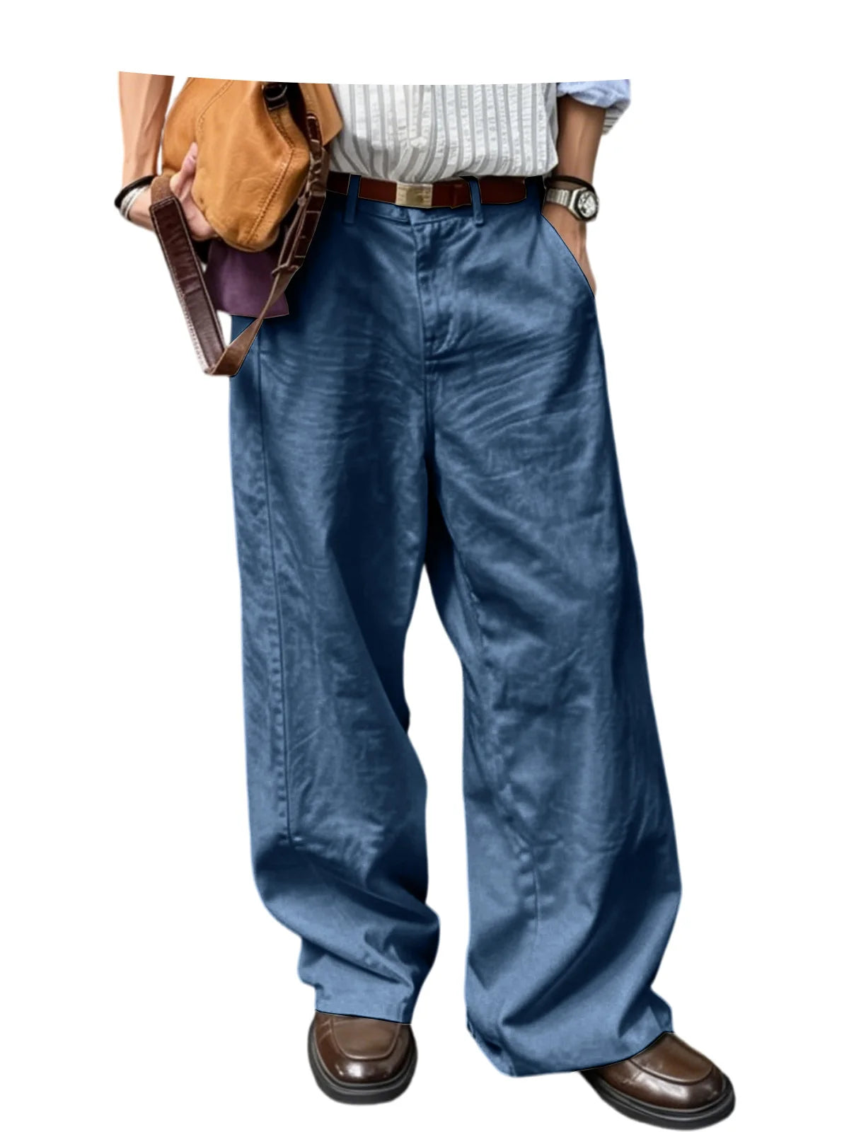 Men's Wide Leg Pants Casual Loose Fit Chino Trousers Vintage Streetwear Baggy Trousers for Daily Wear
