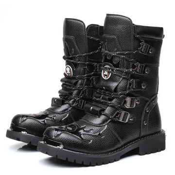 Winter Men Motorcycle Boots New Fashion Mid-Calf Punk Rock Punk Shoes Mens PU Leather Black High top Mens Casual Boot 38-46