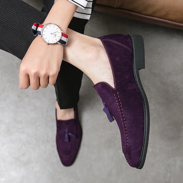 Gentleman Fashion New Pointed Purple Blue Dress Casual Shoes For Men Tassels Loafter Wedding Dress Homecoming Footwear