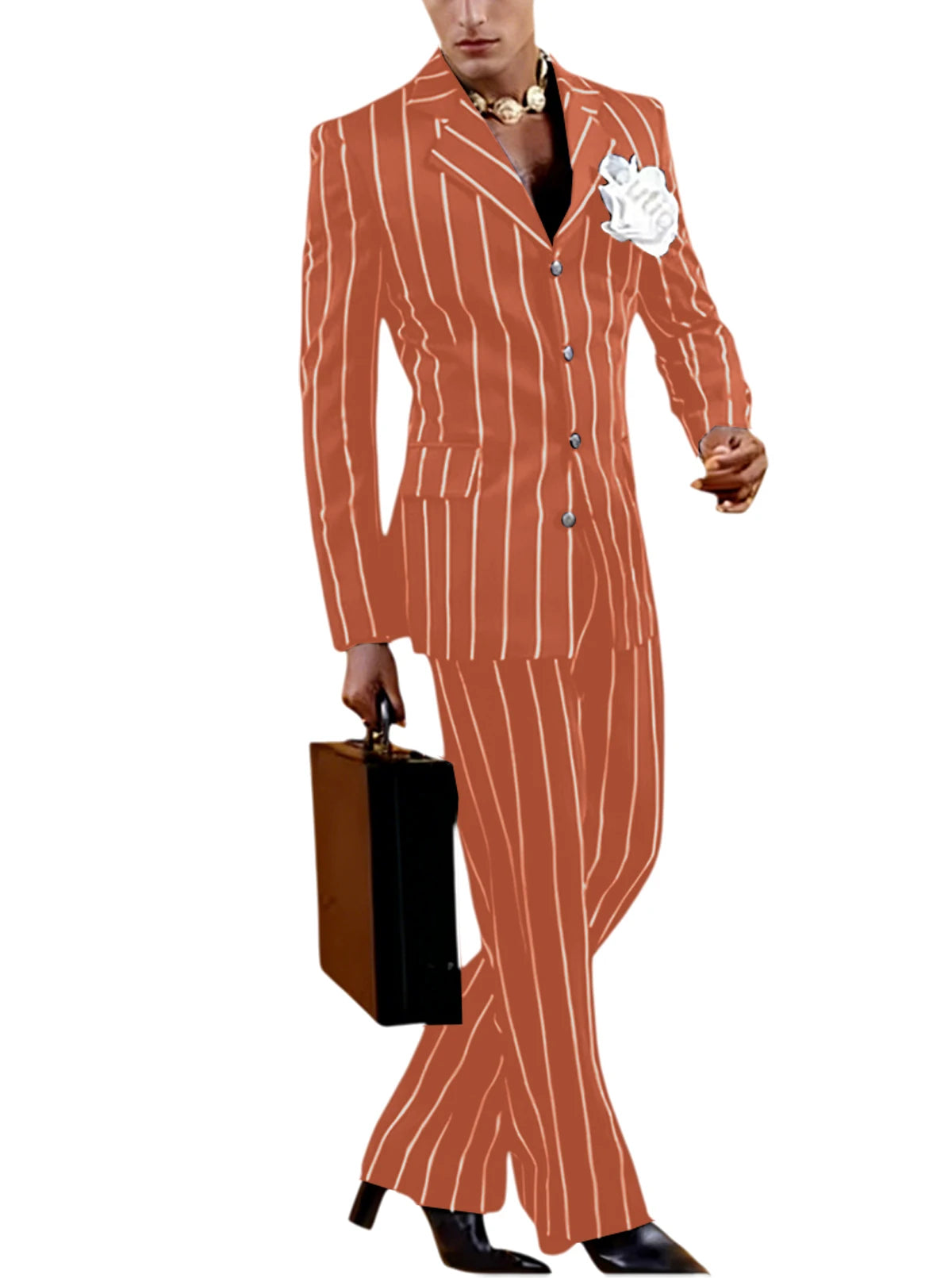 Men's Vintage Pinstripe 2 Piece Suit Set Double Breasted Peak Lapel Slim Fit Blazer Flared Pants Tuxedo For Wedding Prom