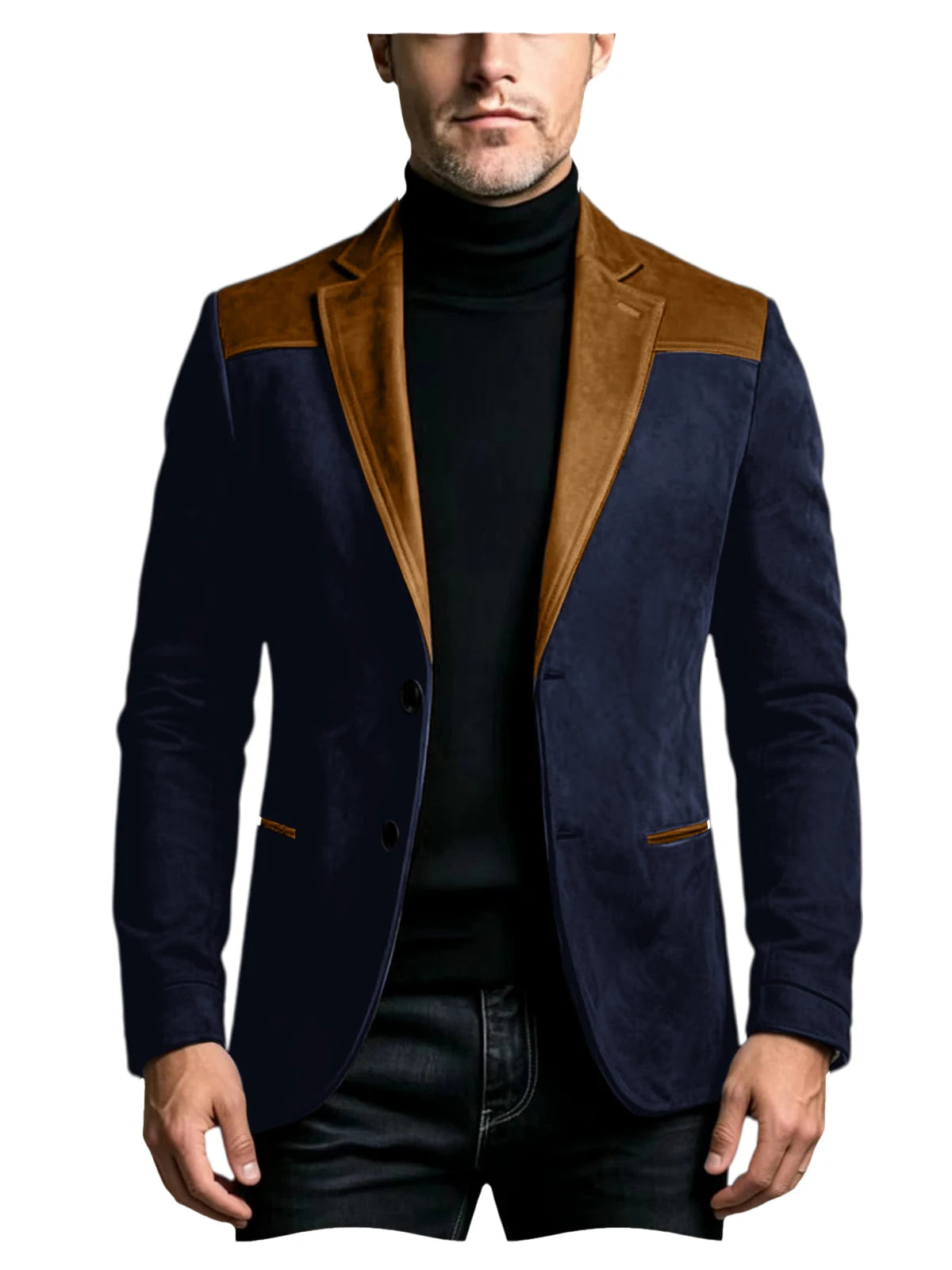 Men Suede Patchwork Lapel Blazer Slim Fit Color Block Suit Jacket Business Streetwear Outerwear For Party Daily Evening Outfits