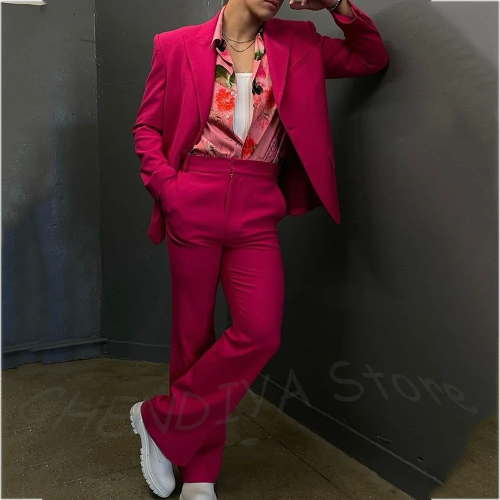 Elegant Men Suits For Wedding High Quality Luxury Outfit Peaked Lapel Solid Color Slim Formal Party Prom Menswear Clothing