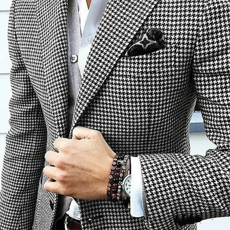 Italian Style Men's Blazer Houndstooth Casual Man Suit Jacket Notched Lapel One Piece Check Wedding Coat For Prom Party 2025
