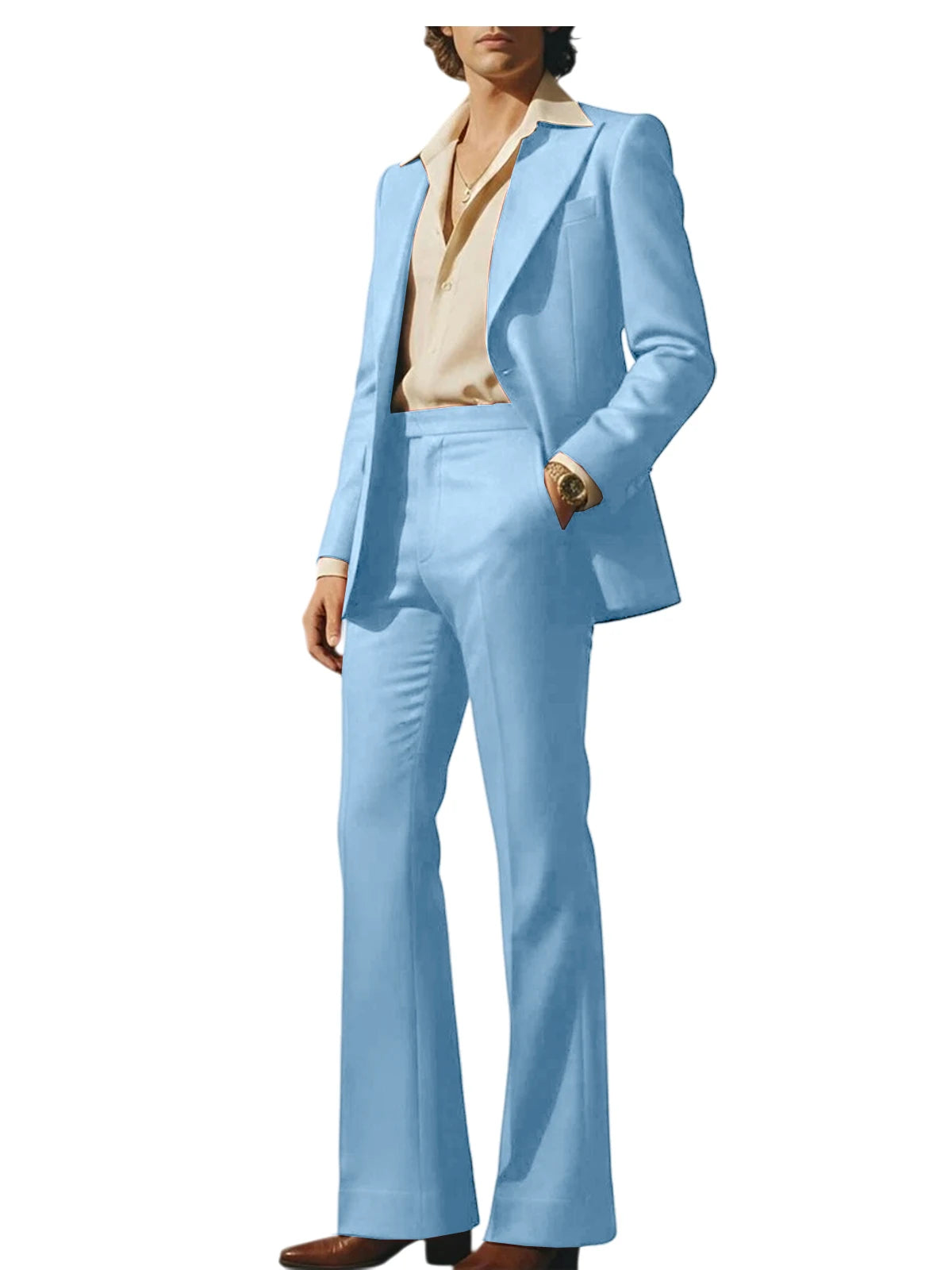 Men's Luxury 2 Piece Suit Set Slim Fit Peak Lapel Blazer Flared Straight Leg Pants Formal Business Wedding Prom Tuxedo