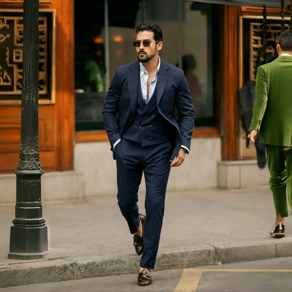 Sage Green Linen Men Suits 3 Pieces Prom Wedding Tuxedo Summer Slim Fit Groom Blazer Trousers Vest Set Formal Men Suit Set
