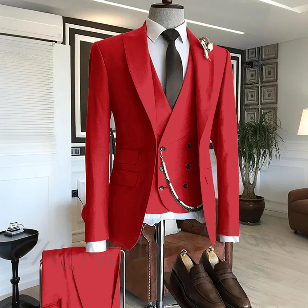 Men's Suit Formal Set 3 Piece Chic Single Button Peak Lapel Slim Fit Outfit Jacket Pants Vest High Quality Business Casual