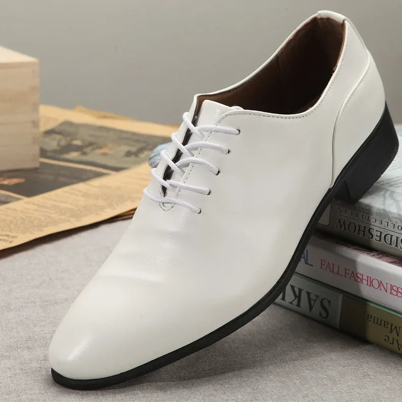 Breathable Business Casual Shoes for Men White Pointed Toe Leather Shoes Spring Summer New Style Korean Wedding Shoes Rubber Sol