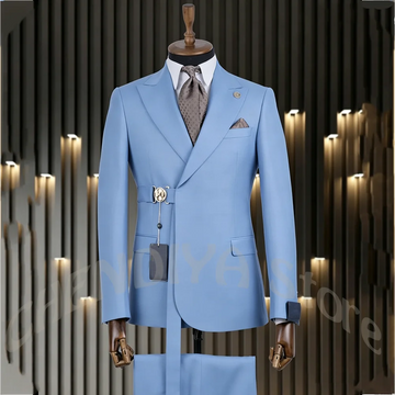 Luxury Chic Peak Lapel Men's Suit Two Piece Jacket Pants Slim Fit Solid Color Formal Dinner Party Prom Outfit Business Casual