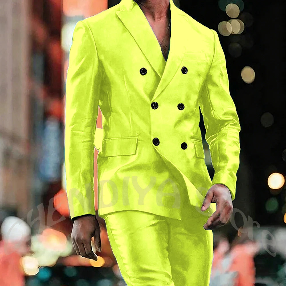 Elegant Satin Men Suit 2 Pieces Peaked Lapel Handsome Tailor-Made Custom Man Fashion Clothes Set Smart Casual Jacket Pants