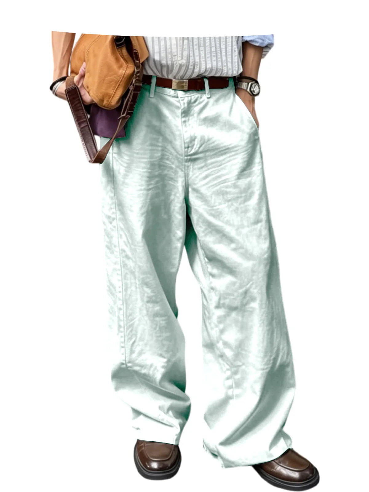 Men's Wide Leg Pants Casual Loose Fit Chino Trousers Vintage Streetwear Baggy Trousers for Daily Wear