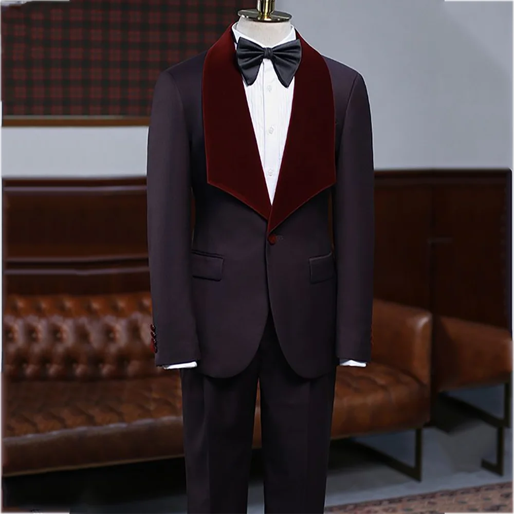 Classic Shawl Lapel High Quality Men Suit Chic Single Button Handsome Gentleman Business Casual Male Outfit Two Piece Set