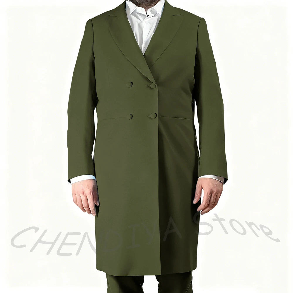 New Arrival Men's Suits Formal Two Piece Long Blazer Classic Double Breasted Daily Office Casual Male Costume Homme Jacket Pants