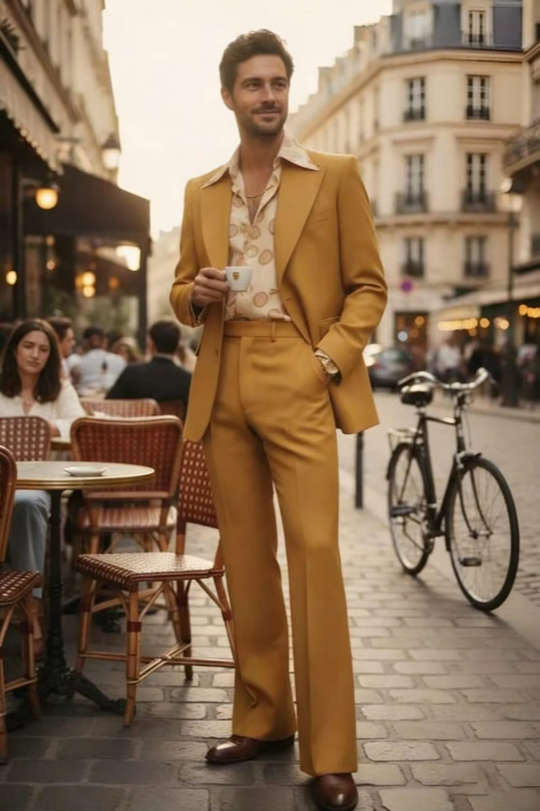 Men's Luxury 2 Piece Suit Set Slim Fit Peak Lapel Blazer Flared Straight Leg Pants Formal Business Wedding Prom Tuxedo