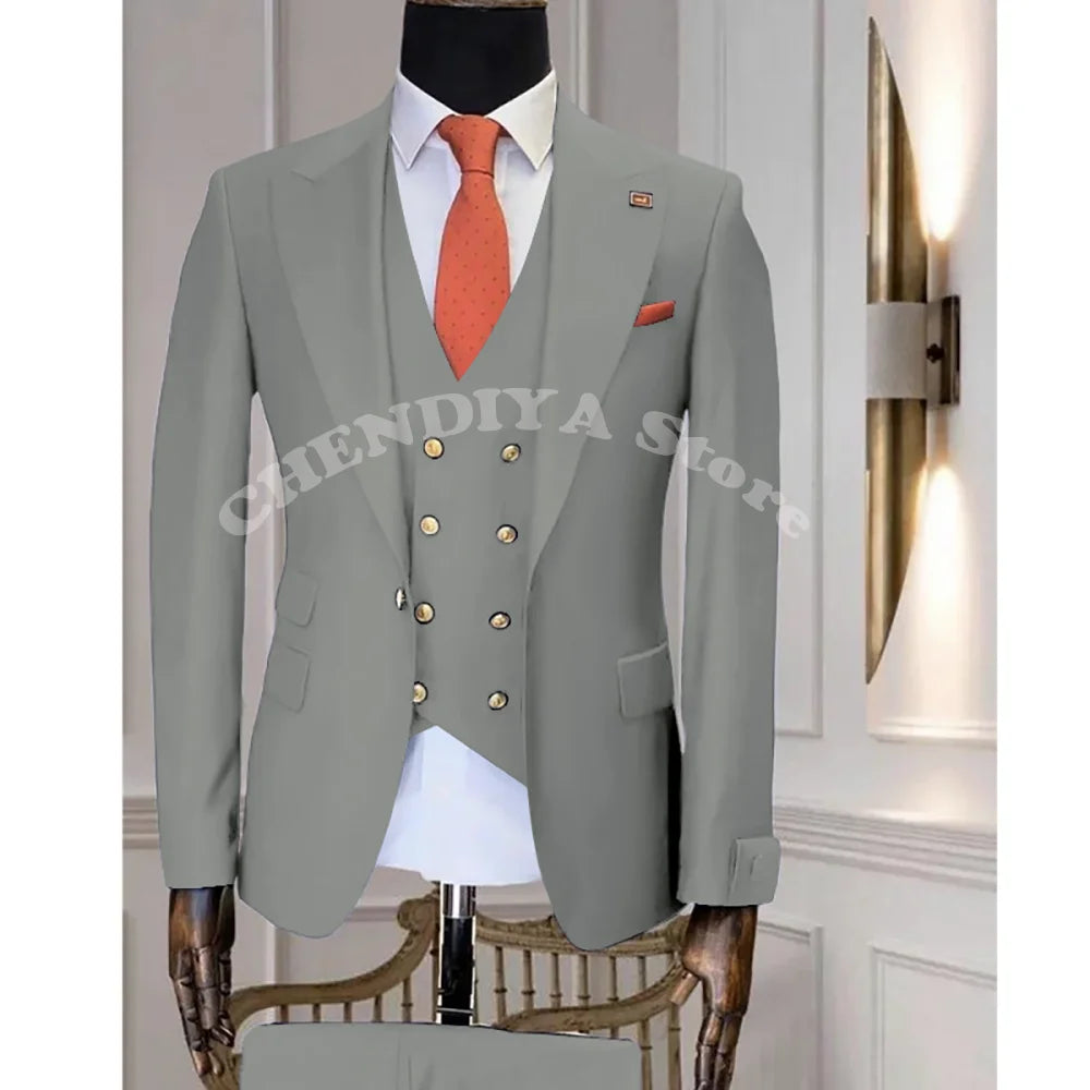 Navy Blue Business Suits Men Wedding Groom Tuxedo Single Breasted Notch Lapel Prom Party Slim Fit 3 Piece High Quality Outfit