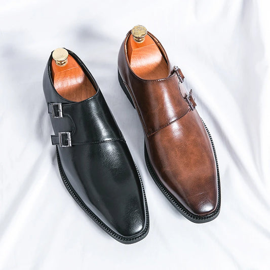 2024 sapatos de couro novos para homens de monge sapatos clássicos de casamento marrom para homens moda masculino casual vestido de noite mocassins