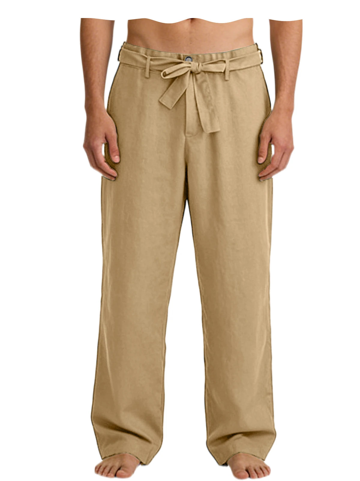 Vintage Men's Tie Waist Linen Blend Pants High Waist Wide Leg Casual Trousers Soft Breathable Lounge Pants for Men