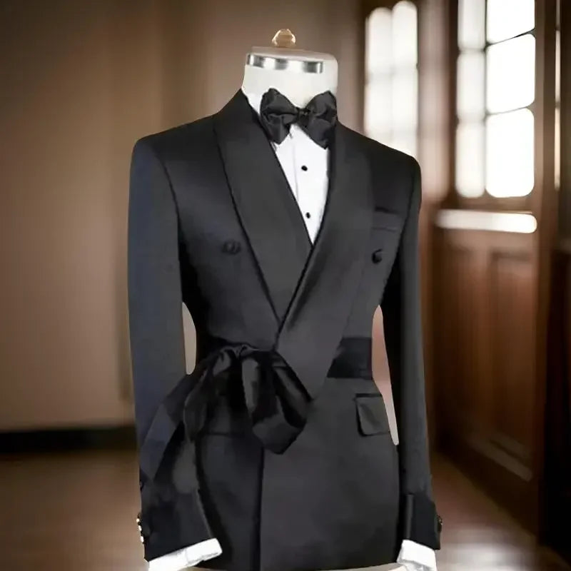 Formal Men Suit Jacket With Belt Single 1 Piece Slim Fit Male Blazer With Double Breasted Fashion Wedding Suit Coat 2025