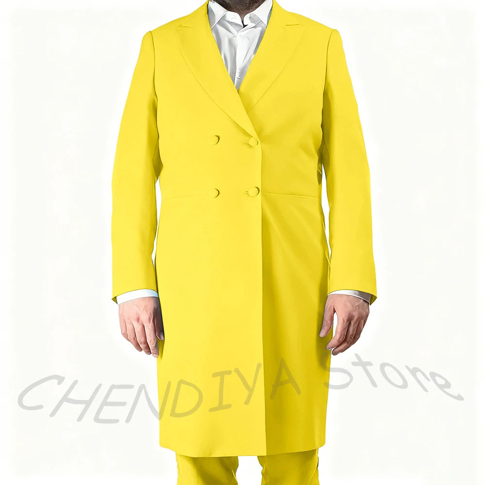 New Arrival Men's Suits Formal Two Piece Long Blazer Classic Double Breasted Daily Office Casual Male Costume Homme Jacket Pants