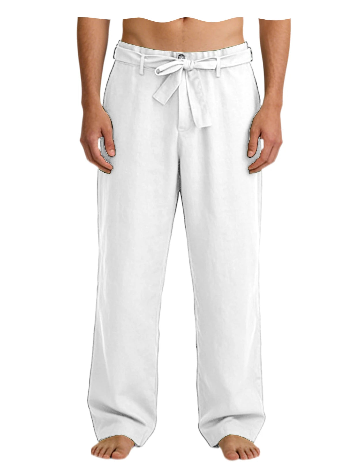 Vintage Men's Tie Waist Linen Blend Pants High Waist Wide Leg Casual Trousers Soft Breathable Lounge Pants for Men