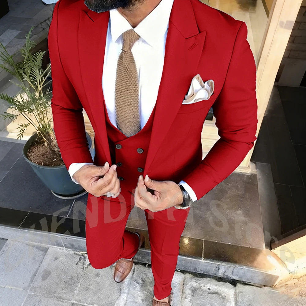 Slim Fit Men's Suits Set 3 Piece Single Breasted Peak Lapel Suit Daily Home Office High Street Fashion Casual Blazer Pants Vest