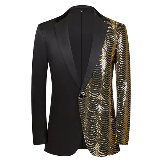 Luxury Mens Striped Wave Sequins Blazer Jacket Lapel One Button Blouse Coat Nightclub Dinner Party Suit Fashion Streetwear