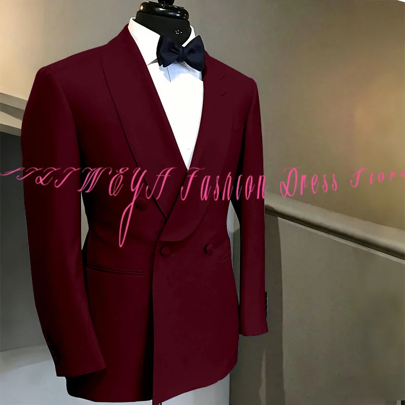 Blue Double Breasted Men's Suit Wedding Groom Tuxedo High Quality Boutique Male Clothing Jacket+Pants