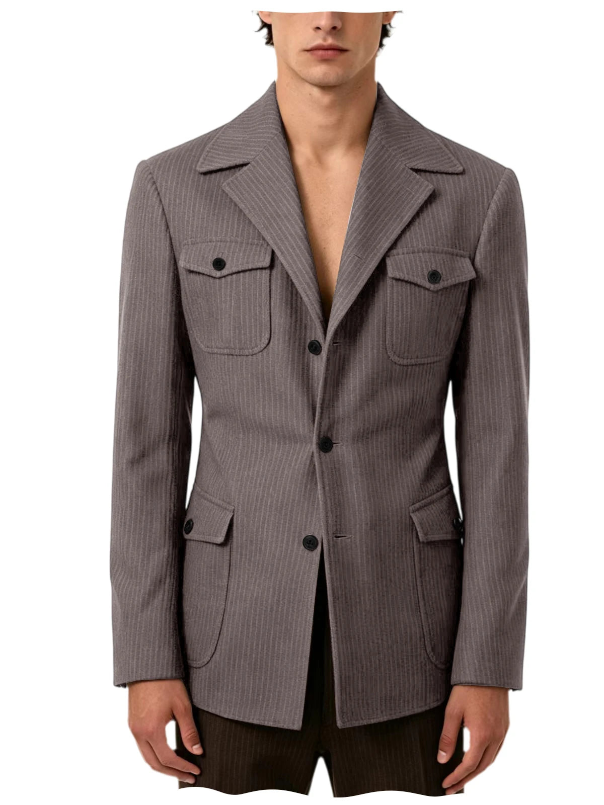 Men's Pinstripe Blazer Slim Fit Notched Lapel Lightweight Breathable Multi Pocket Comfortable Casual Sport Coat For Summer